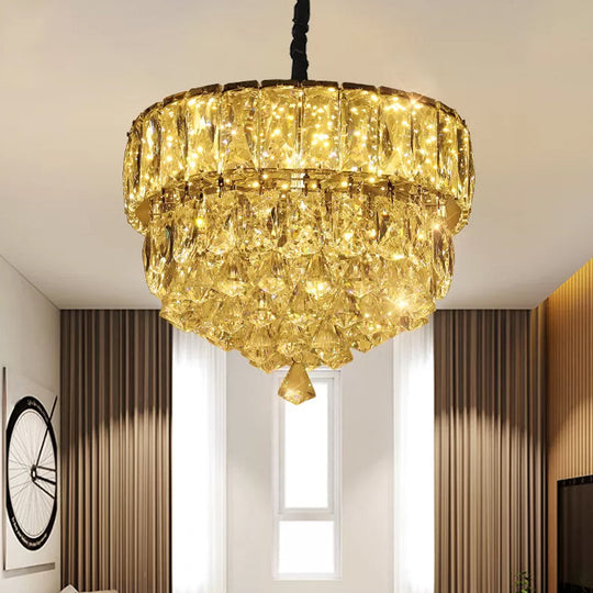 Modern Crystal Led Hanging Light Fixture With Stainless Steel Tiers