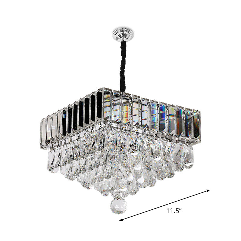 Modern Crystal Led Hanging Light Fixture With Stainless Steel Tiers