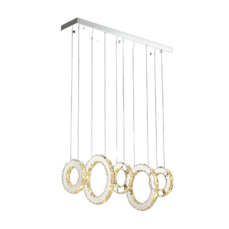 Modern Silver Circular Pendant with K9 Crystal, 3/5 Lights for Dining Room Cluster