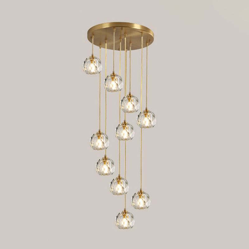 Stunning K9 Crystal Cluster Ball Pendant - Modern 3/6/10-Bulb Brass Ceiling Hang Light For Living