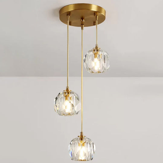 Stunning K9 Crystal Cluster Ball Pendant - Modern 3/6/10-Bulb Brass Ceiling Hang Light For Living