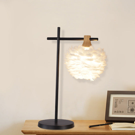 Nordic Mini Feather Table Lamp With Cross Arm - Black-White Night Light For Bedroom White
