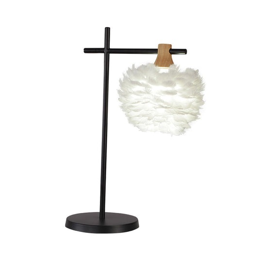 Julia - Nordic Mini Globe Night Light Feather Table Lamp: Black-White