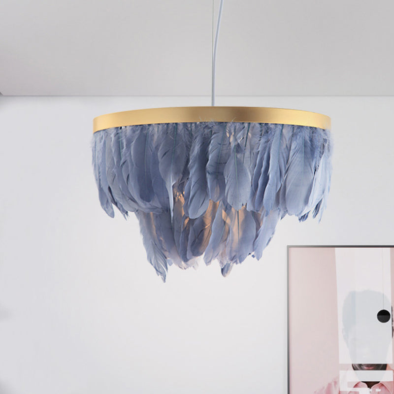 Feathered Pendant Light Kit - Postmodern Layered 1 Head, White/Blue - Dining Room Drop