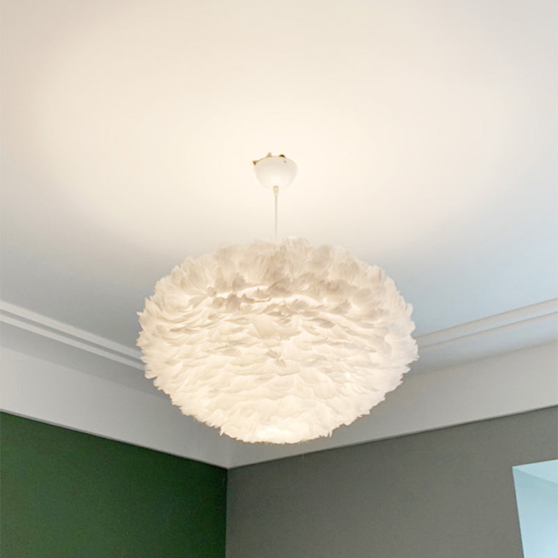 Minimalist White Feather Pendant Light For Girls Bedroom