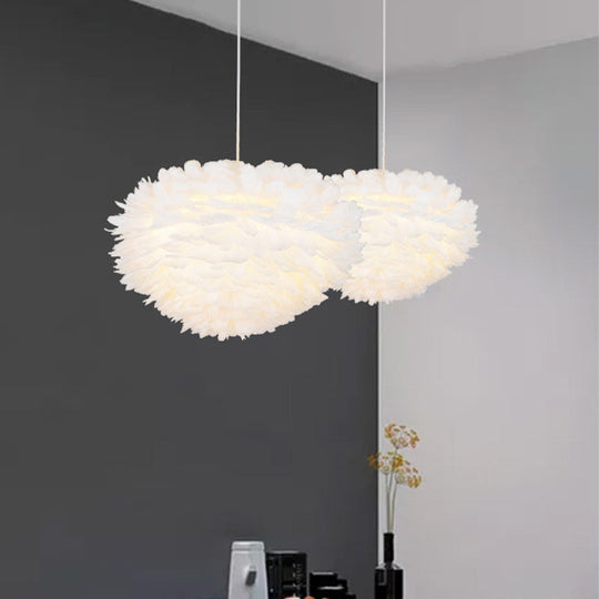 Single White Feather Pendant Light Fixture - Simple and Stylish Ceiling Suspension Lamp for Dining Room (12"/16" W)