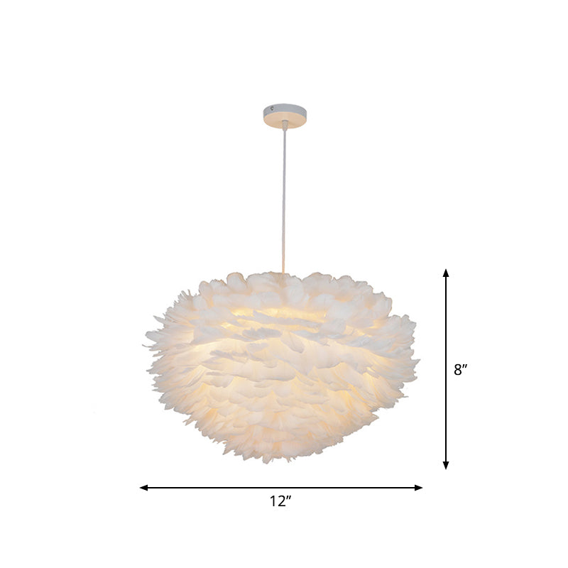 Feather Domed Pendant Light - White Single Ceiling Lamp For Dining Room (12/16 W)
