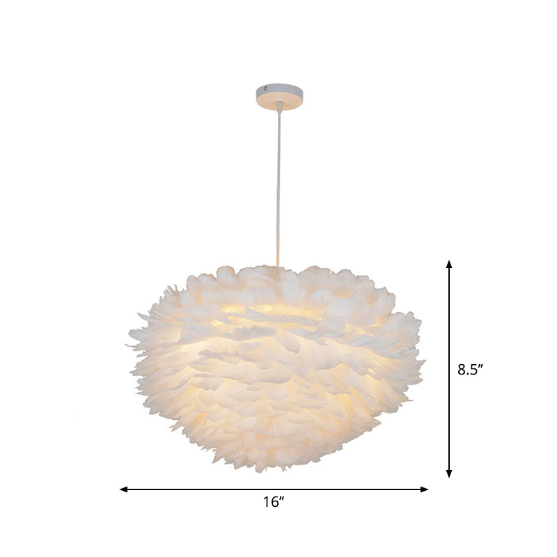 Feather Domed Pendant Light - White Single Ceiling Lamp For Dining Room (12/16 W)