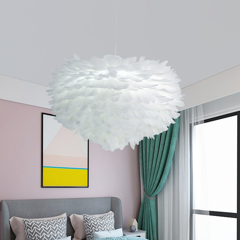 Feather Drop Pendant Simplicity Lamp - 1-Light Hemispherical Grey/White/Pink Bedroom Hanging White