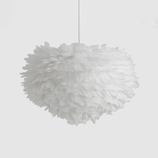 Feather Drop Pendant Simplicity Lamp - 1-Light Hemispherical Grey/White/Pink Bedroom Hanging