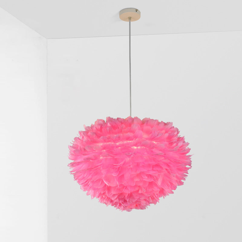 Feather Drop Pendant Simplicity Lamp - 1-Light Hemispherical Grey/White/Pink Bedroom Hanging