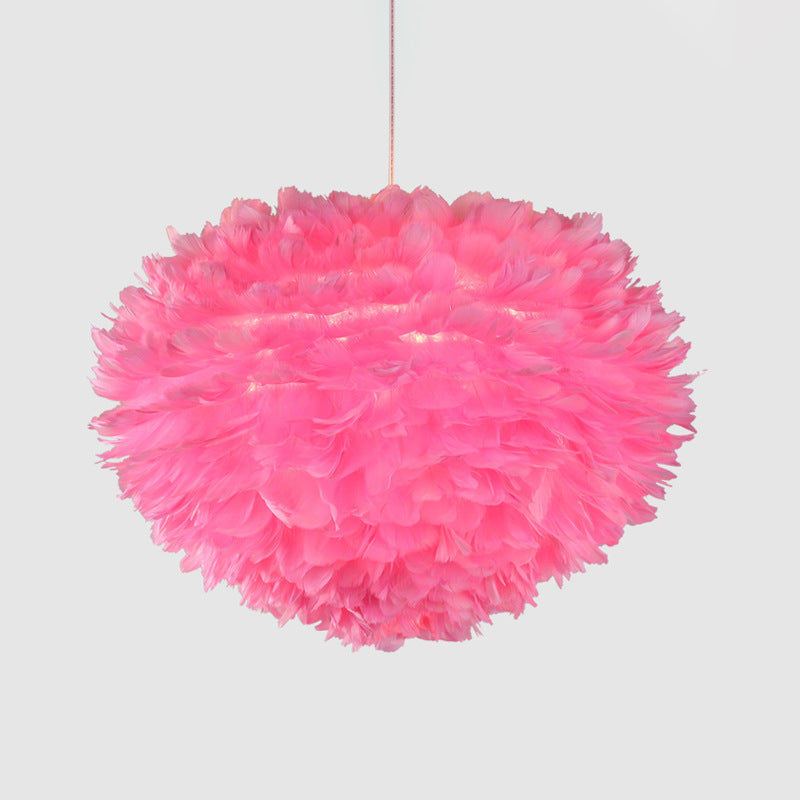 Feather Drop Pendant Simplicity Lamp - 1-Light Hemispherical Grey/White/Pink Bedroom Hanging