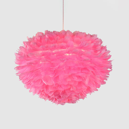 Feather Drop Pendant Simplicity Lamp - 1-Light Hemispherical Grey/White/Pink Bedroom Hanging