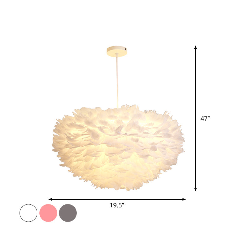 Sleek Feather Chandelier Pendant For Bedroom - 19.5/23.5 Wide 5 Bulbs Simple Hanging Light In