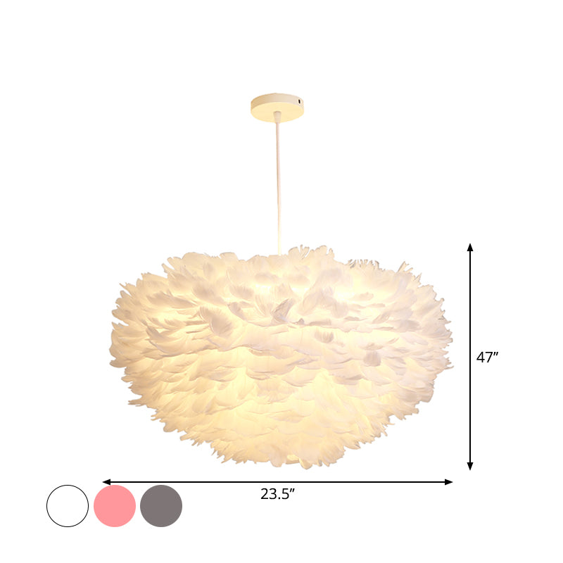 Sleek Feather Chandelier Pendant For Bedroom - 19.5/23.5 Wide 5 Bulbs Simple Hanging Light In