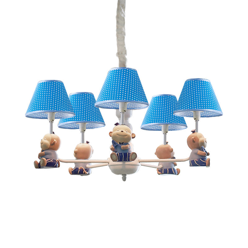 Blue Monkey Chandelier: Adorable Fabric And Metal Pendant Lighting With 5 Lights For Kids Bedroom