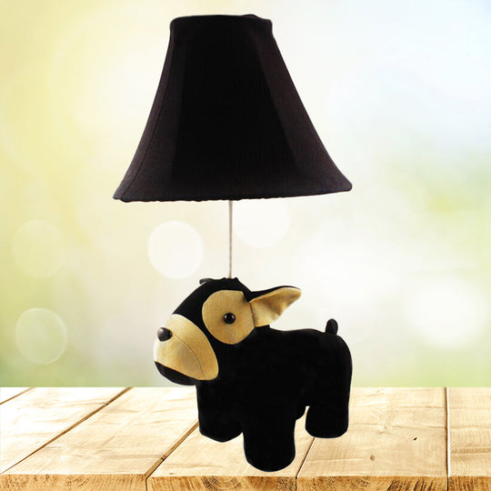 1-Head Cartoon Animal Desk Lamp For Kids Bedroom - Soft Fabric Reading Light Black / Monkey