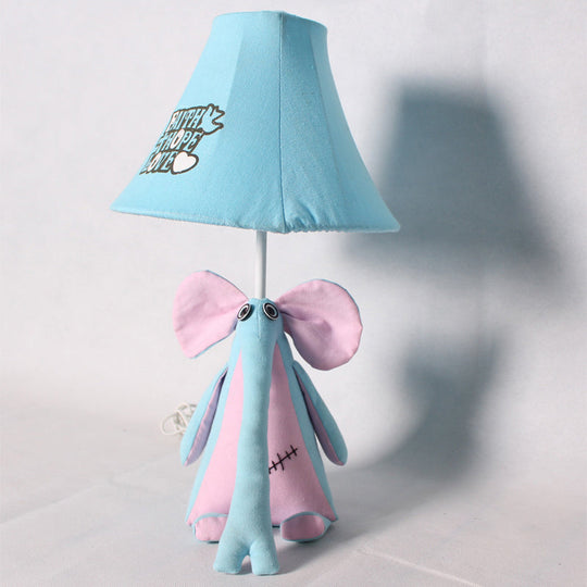 1-Head Cartoon Animal Desk Lamp For Kids Bedroom - Soft Fabric Reading Light Blue / Elephant