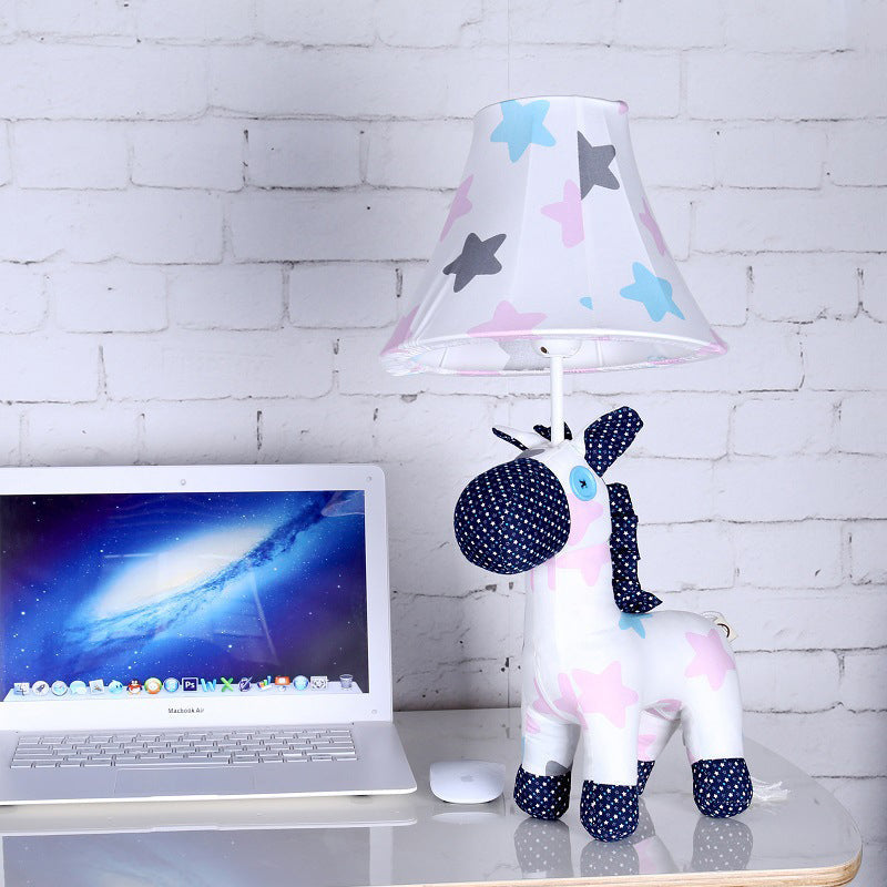 White Fabric Pony Cartoon Desk Lamp With Tapered Shade Perfect For Study Room