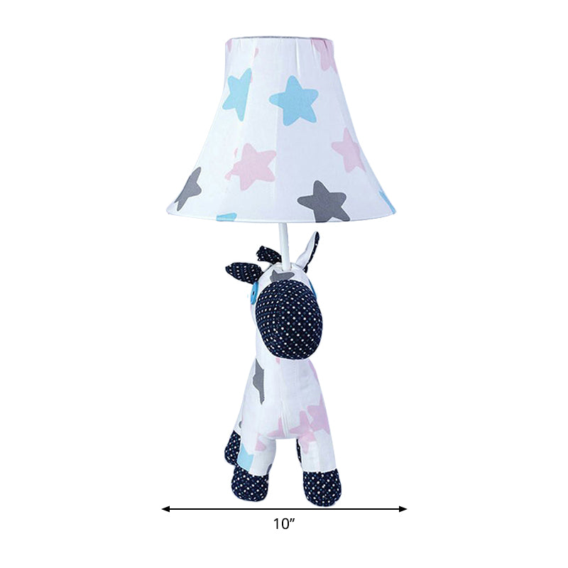 White Fabric Pony Cartoon Desk Lamp With Tapered Shade Perfect For Study Room