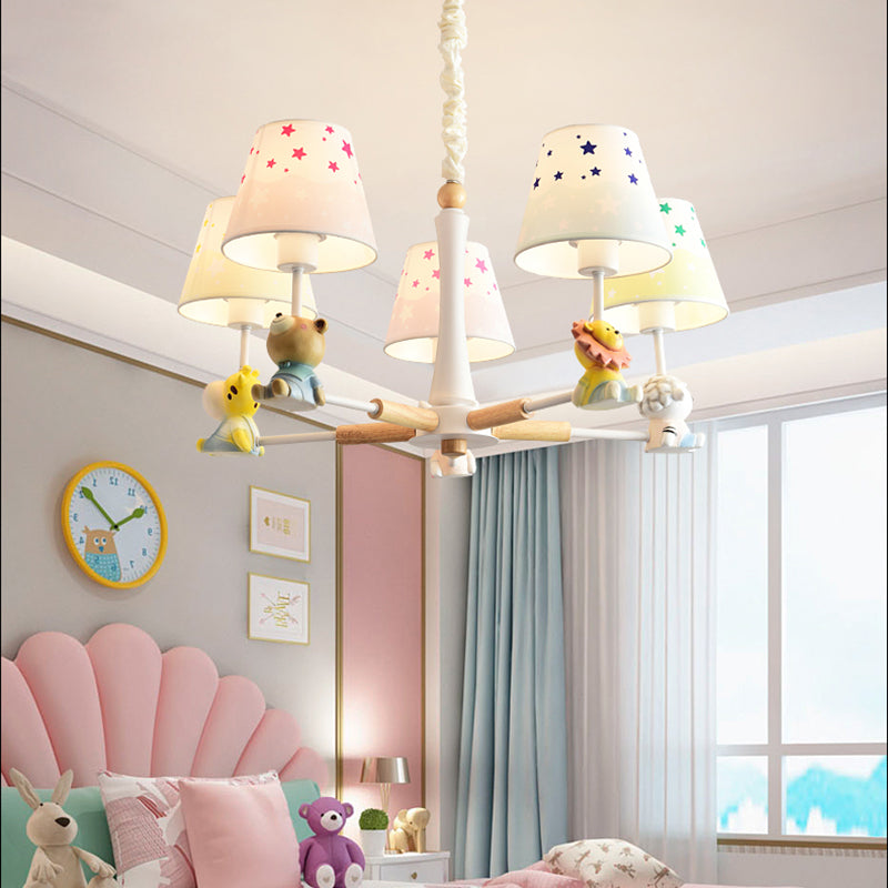 Cartoon Multi-Color Hanging Lamp Fixture - 5-Light Metal Ceiling For Kids Bedroom White