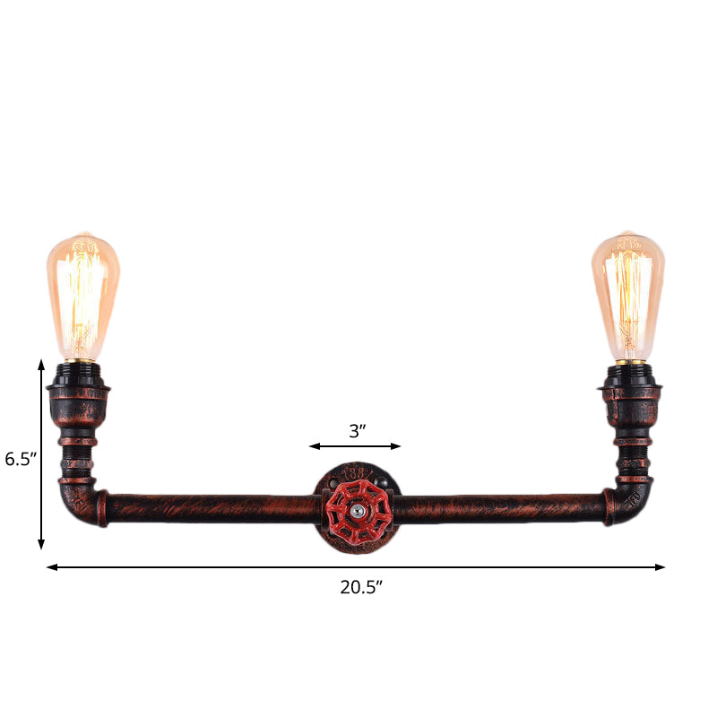 Industrial Weathered Copper Pipe Sconce - 2-Light Wall Mounted Fixture For Indoor Use 20.5/21.5 Wide