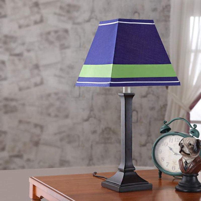 Contemporary Craftsman Study Desk Lamp - One-Light Fabric Shade Green
