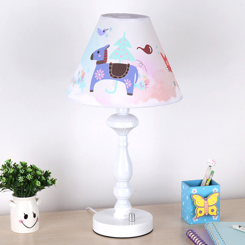 White Tapered Shade Desk Lamp With Animal Print - Perfect Kids Reading Light / Pony