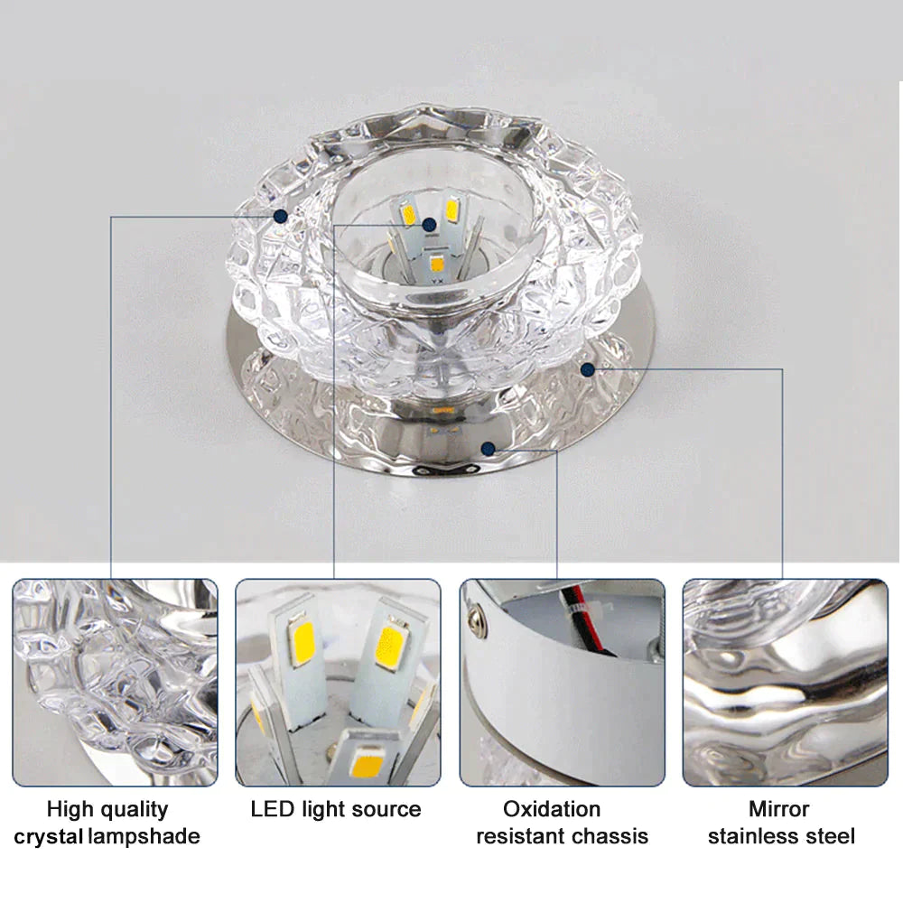 Modern Led Chip Crystal Aisle Lamp Solid Stainless Steel Base Surface Mounted Ceiling For Living
