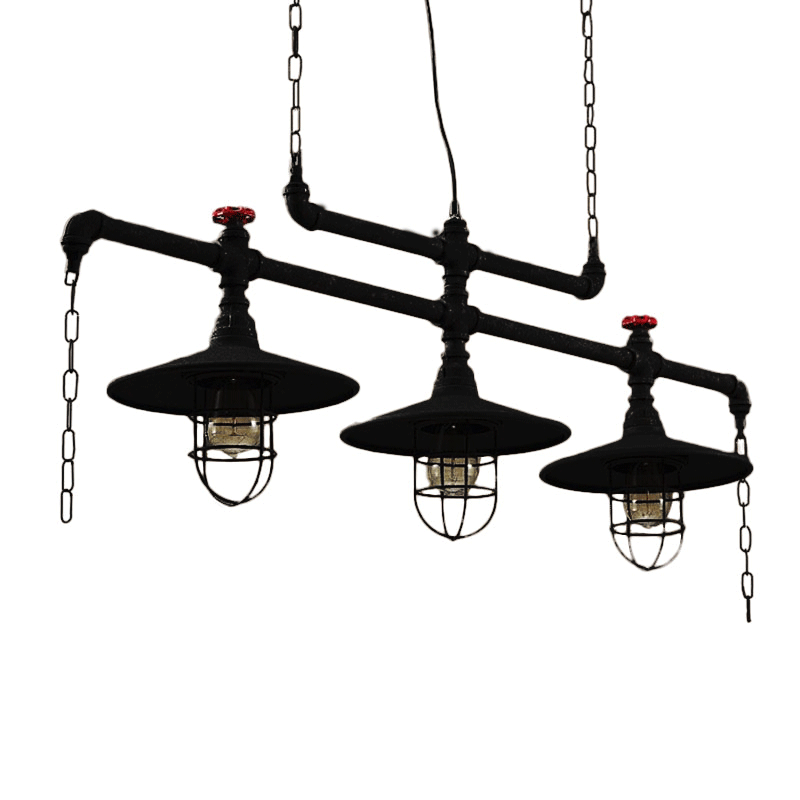 Steampunk Black Iron Hanging Light Fixture with Cage and Chain Deco