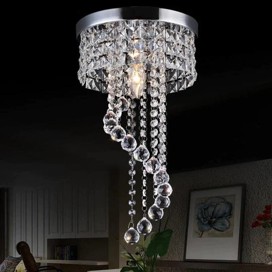 LED Crystal ceiling light Chrome Flush Mount Fixture with Raindrop Crystals, Modern Ceiling Lighting