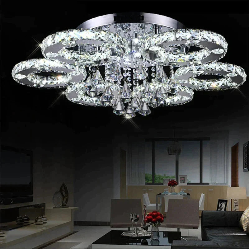 Modern Led Crystal Ceiling Lights For Living Room Luxury Lamp Bedroom Fixture Dining Silver Lighting