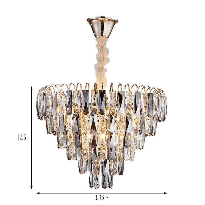 Contemporary Faceted Crystal Chandelier: Gold Tapered Ceiling Light 4 Lights