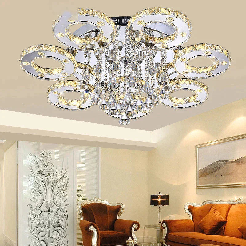 Modern Led Crystal Ceiling Lights For Living Room Luxury Lamp Bedroom Fixture Dining Silver Lighting