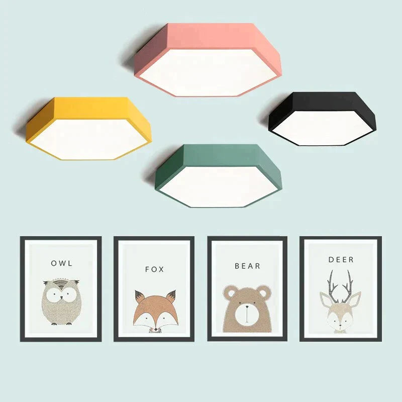 Led Ceiling Lamp Macaron 7 Color 15W Hexagon Surface Mounted Living Room Study Bedroom Nordic Light