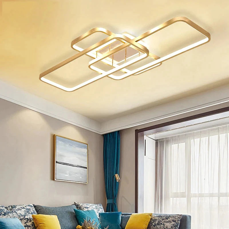 Living Room Lamp Simple Modern Atmosphere Home Rectangular Ceiling Lamp Hall Lamp Nordic Light Luxury Gold Bedroom Lamp