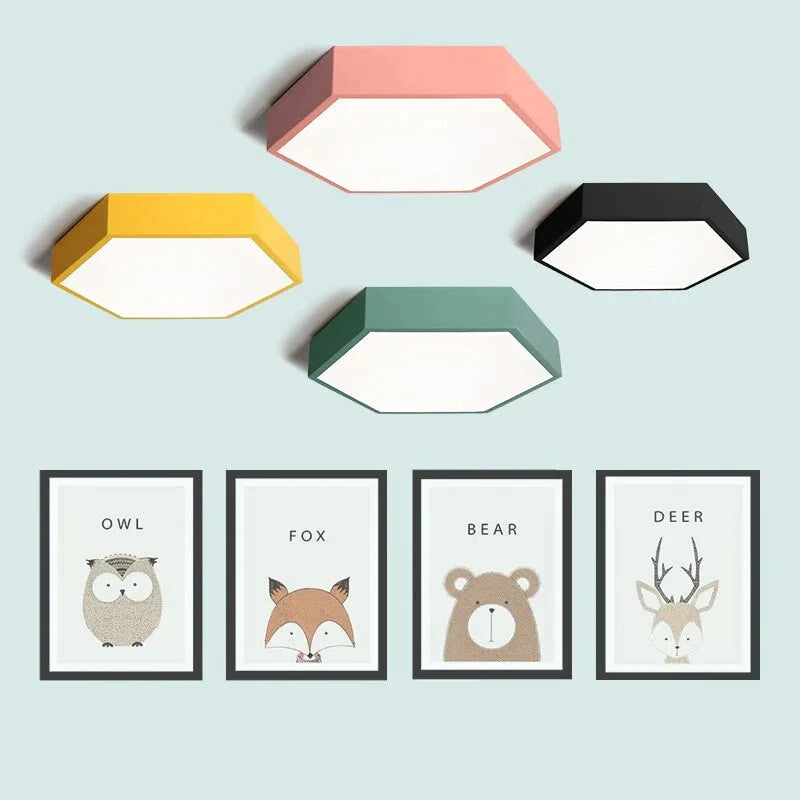 LED Ceiling Lamp Macaron 7 Color 15W Hexagon Surface Mounted Living Room Study Bedroom Lamp Nordic Ceiling Light