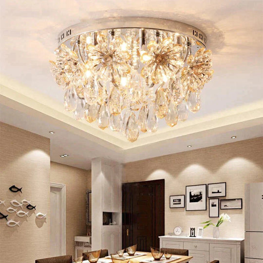 Postmodern Crystal Ceiling Lights For Home Flower Crystals Bedroom Decor Nordic Lamps Living Room