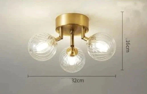 Nordic Copper Creative Modern Bedroom Ceiling Lamp 3 Heads / White Light