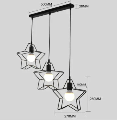 Nordic Creative Lovely Star Chandelier Three Black (Long Plate) / Without Bulb Ceiling