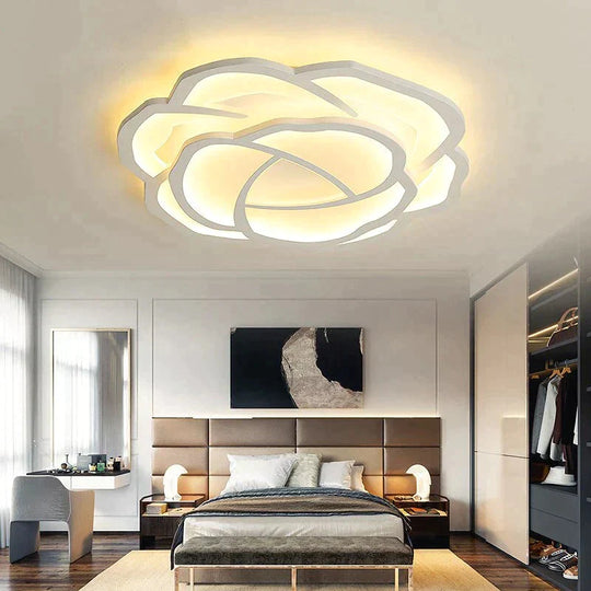 White Rose Led Ceiling Lights For Living Room Bedroom Dining Dimmable Kitchen Lamp Modern Creative