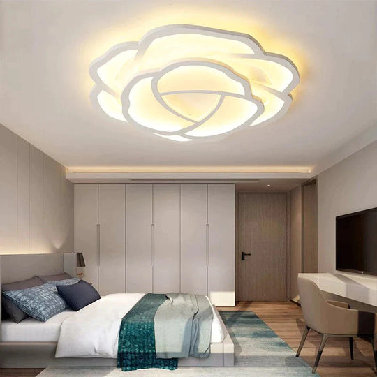 White Rose LED Ceiling Lights For Living Room Bedroom Dining Room Dimmable LED Kitchen Lamp Modern Creative Ceiling Lighting