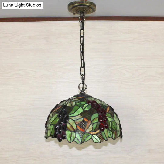 1Stained Glass Pendant Light Fixture With Decorative Dome Shade - Grape-Inspired Suspension Lighting
