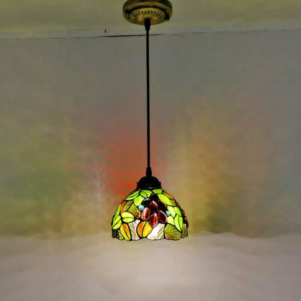 1Stained Glass Pendant Light Fixture With Decorative Dome Shade - Grape-Inspired Suspension