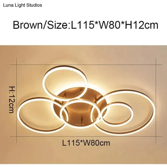 2/3/5/6 Circle Rings Modern Led Ceiling Lights For Living Room Bedroom Study White/Brown Color Lamp