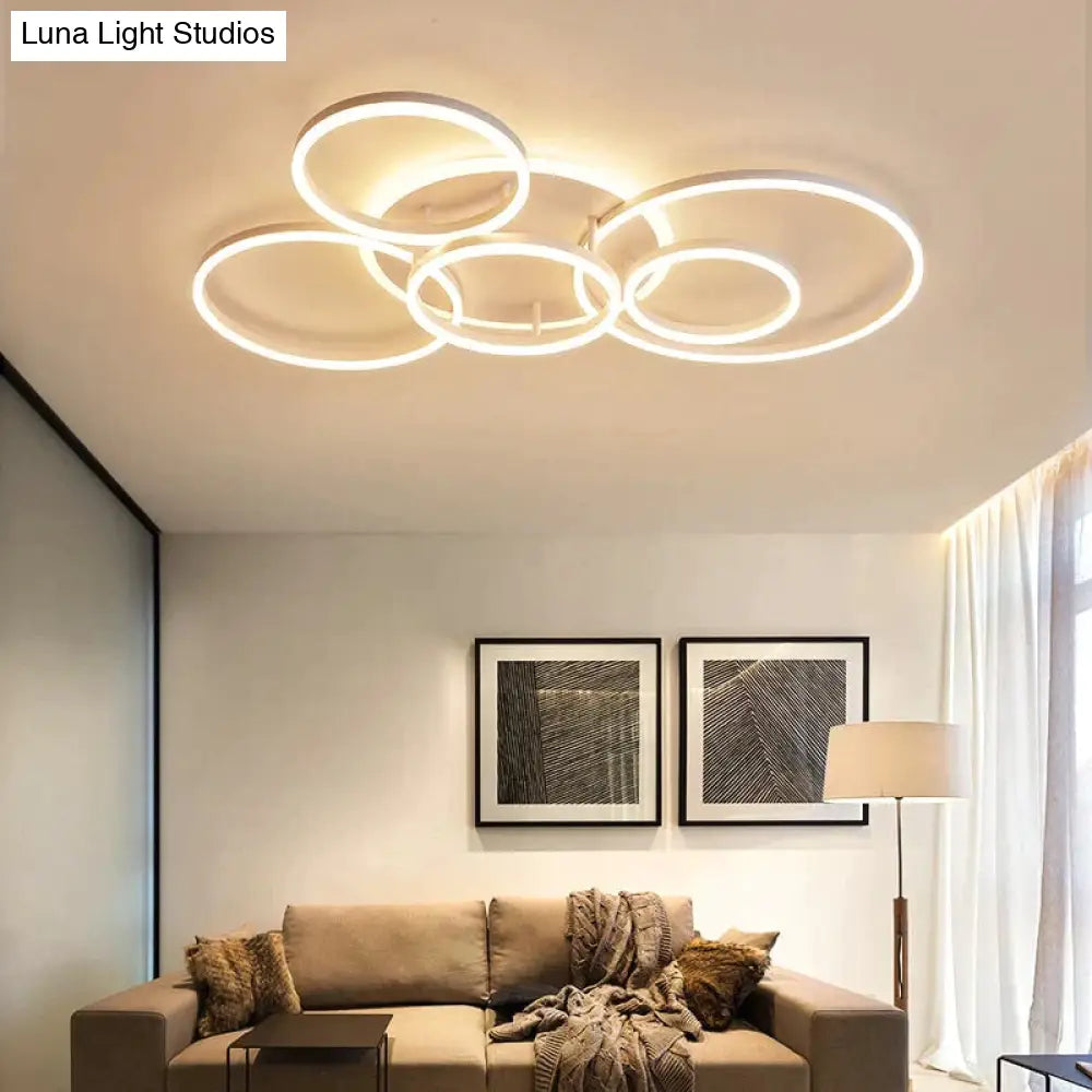 2/3/5/6 Circle Rings Modern Led Ceiling Lights For Living Room Bedroom Study White/Brown Color Lamp