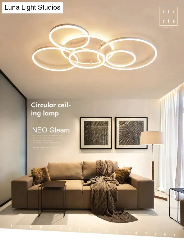 2/3/5/6 Circle Rings Modern Led Ceiling Lights For Living Room Bedroom Study White/Brown Color Lamp