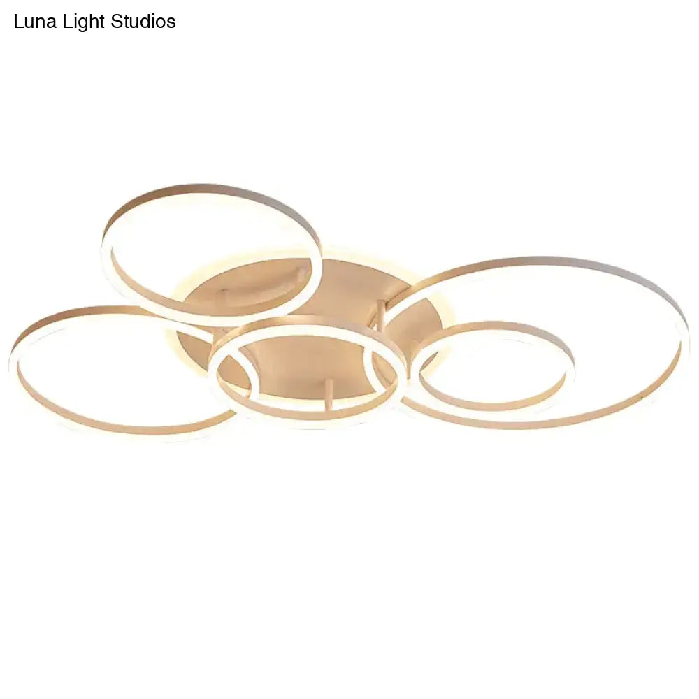 2/3/5/6 Circle Rings Modern Led Ceiling Lights For Living Room Bedroom Study White/Brown Color Lamp