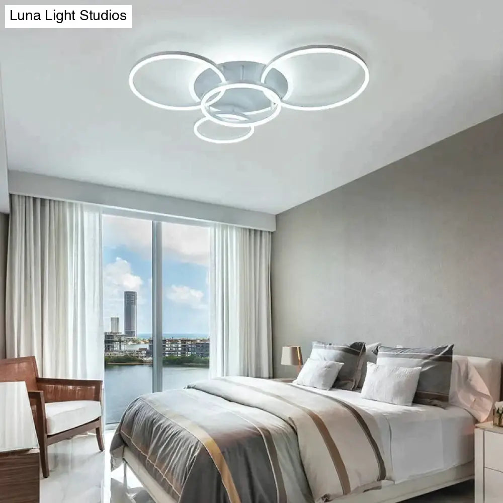 2/3/5/6 Circle Rings Modern Led Ceiling Lights For Living Room Bedroom Study White/Brown Color Lamp