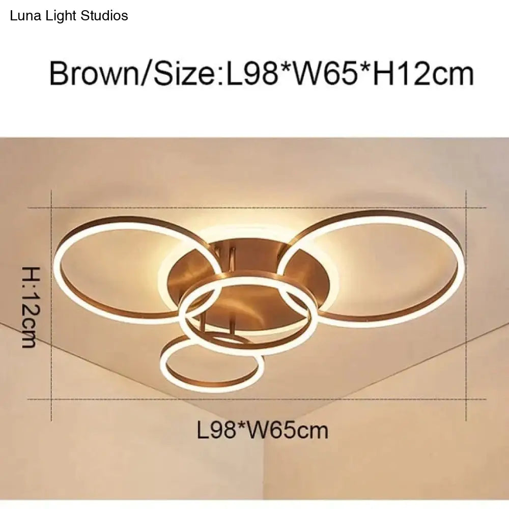 2/3/5/6 Circle Rings Modern Led Ceiling Lights For Living Room Bedroom Study White/Brown Color Lamp